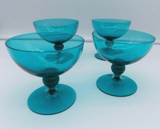Rare Antique Blue Sherbet Glasses - Set Of 4