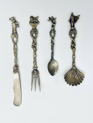 Vintage Antique Italian Silverplate Cocktail Silverware Forks,  Spoon,  Knife