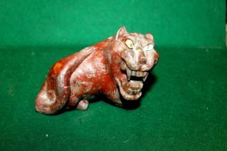 Vintage Oriental Lion Foo Dog Hand Carved Soapstone Statue Figurine 5 " Long