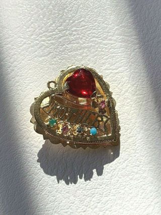 14k Yellow Gold Heart Pin / Brooch / Pendant 3d Gemstones " Mother " 6.  5g Rare