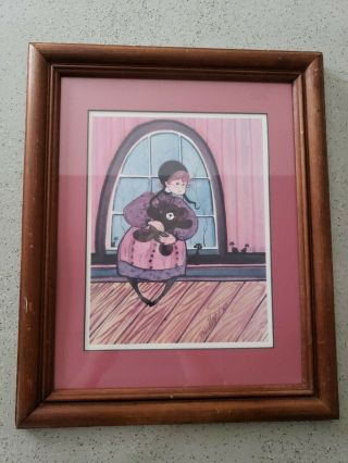 " Brown Bear Rare P.  Buckley Moss Ltd Ed.  Print 803/1000 Signed Framed Amish Girl