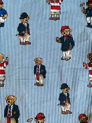 Vintage Ralph Lauren Polo Teddy Bear Twin Flat Sheet Blue Striped