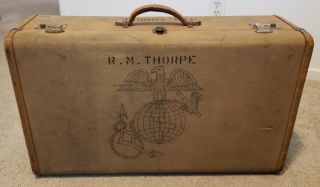 RARE WWII USMC EGA US Marine Corps SUITCASE HAND DRAWN EMBLEM Luggage WW2 2