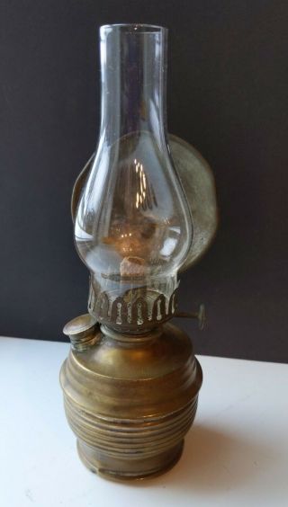 Antique Brass Oil Lamp W/reflector Marked Wgb Co " Twilight "