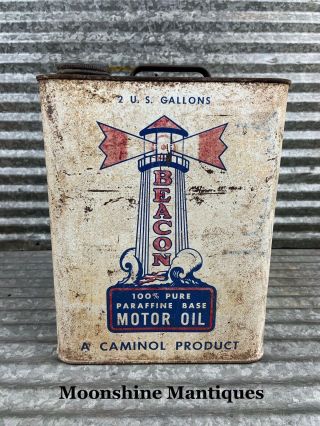 Rare 1950’s Beacon 2 Gallon Motor Oil Can - Gas & Oil