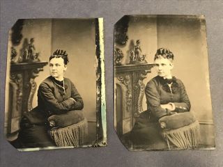 Rare Antique Two Sisters Civil War Era Tintype Photo
