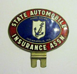 Antique State Automobile Insurance Assn Enamel On Metal License Topper Ca.  1930s