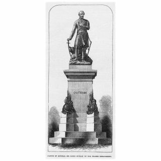 London Sir James Outram Statue On The Thames Embankment - Antique Print 1871