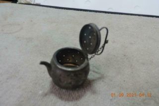 Antique Webster Sterling Silver TeaPot Tea Kettle Strainer Infuser Chain 2