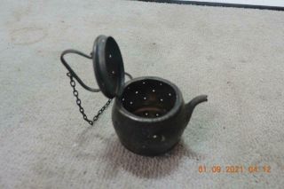 Antique Webster Sterling Silver TeaPot Tea Kettle Strainer Infuser Chain 3