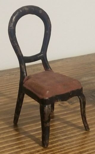 Antique Doll Dollhouse Cast Iron Metal Painted Rare Chair Old Vintage