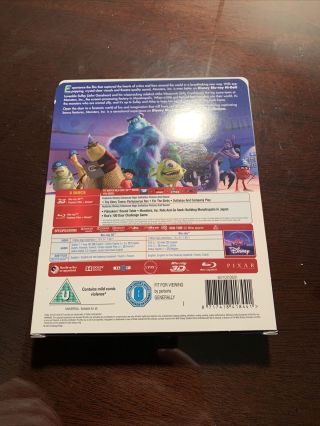 MONSTERS INC 3D Blu - Ray SteelBook UK Exclusive Disney Pixar 2 - Disc 1st Ed.  Rare 3