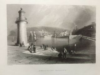 1841 Antique Print; Whitehaven Harbour,  Cumbria After W.  H.  Bartlett
