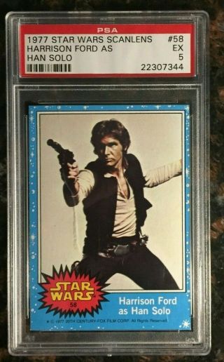 1977 Scanlens Star Wars 58 Harrison Ford As Han Solo Psa 5 Ex Card Rare