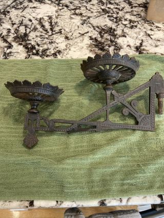 Antique Eastlake Cast Iron Double Wall Mount Oil Lamp Holder