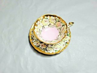 Rare Paragon Tea Cup & Saucer Rose Garland Light Green Heavy Gold England