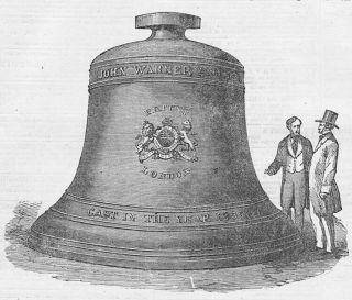 Big Ben The Westminster Clock Bell - Antique Print 1856