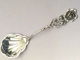 German 835 Silver Sugar Spoon With Floral Handle 4.  5 "