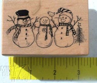 Psx G - 1602 Rubber Stamp 3 Snowmen Holiday Christmas Winter Rare