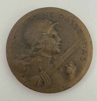 Antique French France Wwi 1916 Battle Of Verdun Bronze Medal