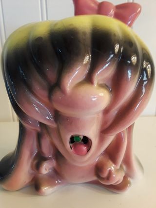 Vintage Kreiss Pyscho Ceramic Rare Pink,  Black And Yellow Girl Monster Pink Bow