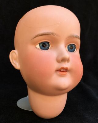 Lrg Antique German Doll Head,  Vtg Hand Painted Porcelain Bisque Glass Eyes Teeth