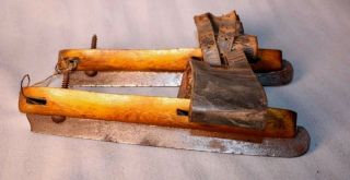 Antique Ice Skates Childs / Womens,  Wood / Metal,  Leather Straps,  Ready To Hang