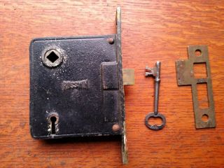 Antique Brass Door Mortise Lock,  Striker,  Key By Russwin C1885