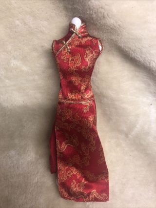 Vintage Mulan Barbie Red Chinese Japanese Oriental Dress Red Dragon Cheongsam