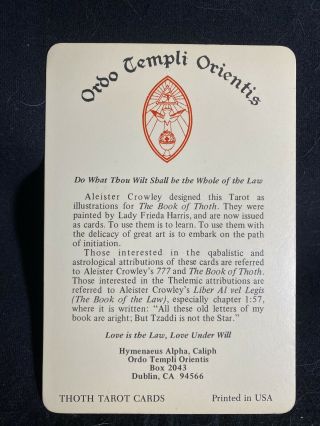 Thoth Tarot Cards Caliph Card Aleister Crowley Oto Box B Us Print 1st Rare