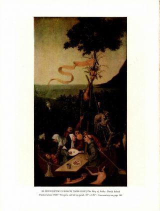 1951 " The Ship Of Fools " - Hieronymus Bosch - Dutch - Antique Vtg Print 13 X 10 "