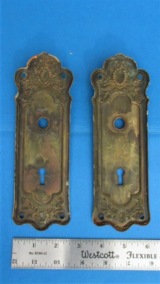 2 Vintage Antique Colonial Victorian Stamped Brass Door Knob Key Hole Back Plate