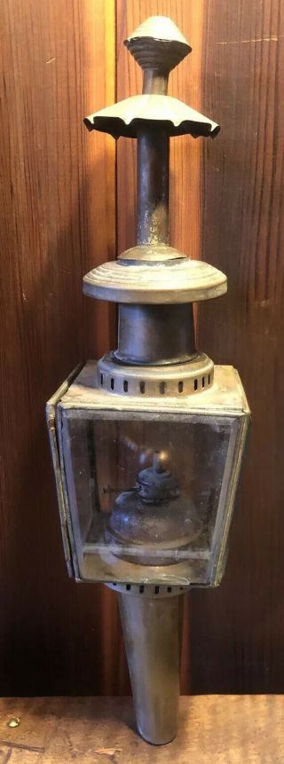 ANTIQUE VINTAGE BRASS BUGGY LAMP OIL LANTERN STAGECOACH,  CARRIAGE Beveled Glass 2