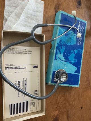 Vintage 1977 Littman 3m Stethoscope 2120 22” Gray W/ Box Usa Rare