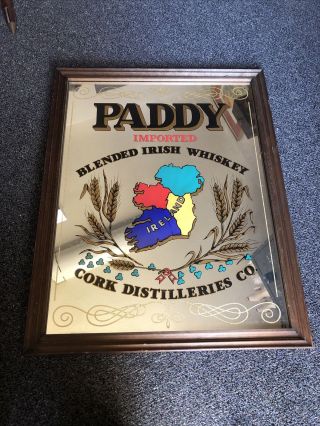 Vintage Rare Large Paddy Blended Irish Whiskey Bar Mirror Ireland 28.  5”x22.  5”