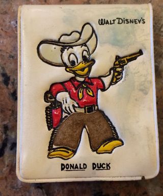 Vintage Walt Disney Donald Duck Billfold Rare 3 1/8 " X 4 1/8 " Suede Chaps