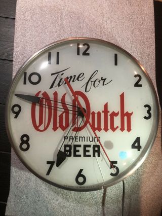 Rare Vintage Time For Old Dutch Premium Beer Light Up Telechron Wall Clock