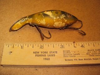 Rare Vintage Wood Heddon Dowagiac Tadpolly With Glass Eyes Fishing Lure Frog