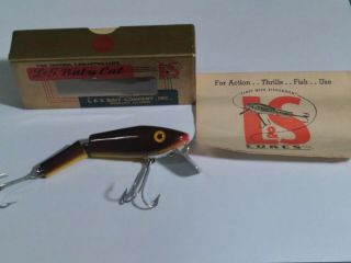 Vintage Fishing Lure L & S Baby Brown Yellow Belly W Box Never Fished
