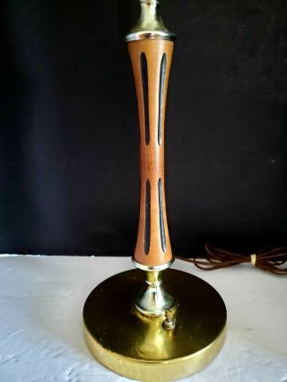 Vtg Mid Century Modern Wood & Brass Table Lamp 28 "