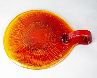 Blenko Sunflower Amberina Glass Handled Cheese Tray Cutting Board Vintage Rare