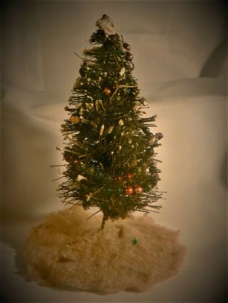 Antique Christmas Tree Miniature 7 " Bottle Brush Flocked Blown Glass Garlands
