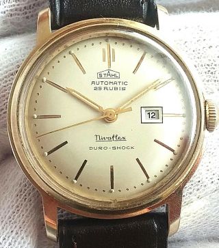 Stahl Automatic 25jewels Rare Old 1960 " S Germany Wrist Watch Gold Plated