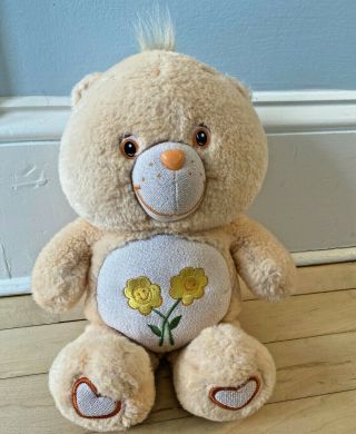 Care Bear Plush Fluffy Chenille 11 " Apricot Rare 2004 Friend Flower Belly