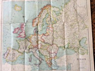 1920s Map Europe On Cloth Colour 54 X 64.  5cm Philips Authentic Imperial Maps Vg