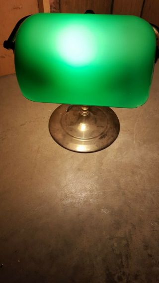 Vintage Bankers Style Green Glass Shade Desk Lamp.