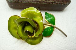 Vintage Jewellery Enamel Rose Flower Brooch Pin Lovely