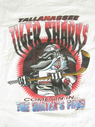VTG 1995 Rare Tallahassee Tiger Sharks ECHL Minor League Hockey T - Shirt sz XL 2