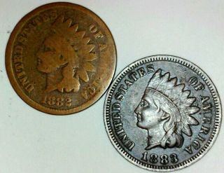 Bu/au1883 Indian Head Cent Penny And Choice 1882 Ihp Us Coins,  Estate Antique