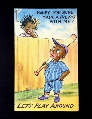 1910 - 1915 Antique Baseball Postcard " Lets Play Around " Player With Ring Bat